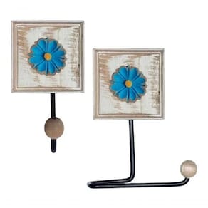 Kit Banheiro Porta Papel Higiênico + Toalheiro Flor Cor Azul