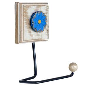 Porta Papel Higiênico De Madeira E Ferro Rustico Flor Azul