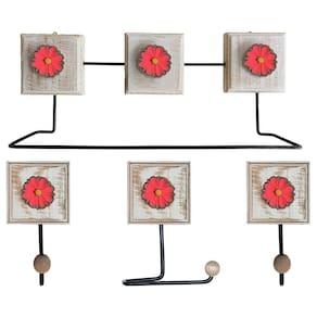 Kit Banheiro Com 2 Toalheiros + Porta Papel Higiênico + Toalheiro Rustico Artesanal Cor Vermelho