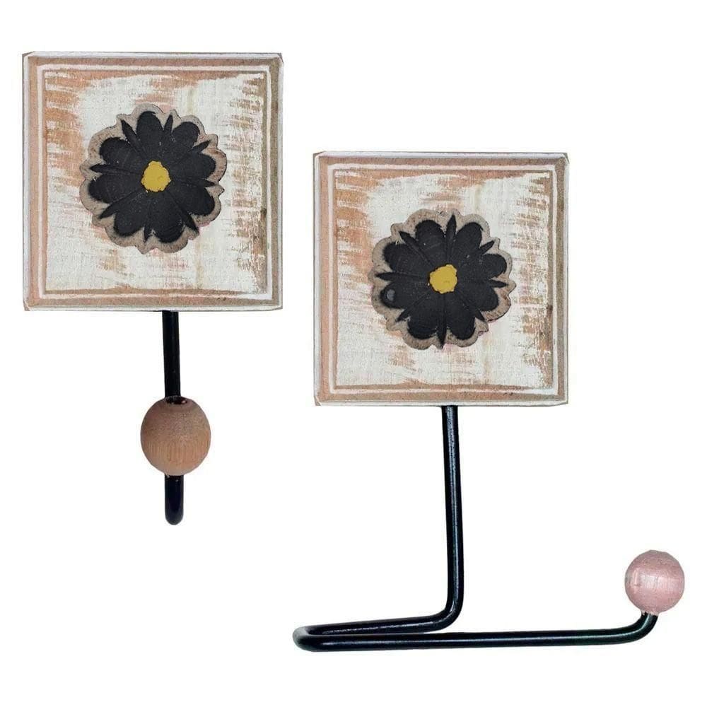 Kit Banheiro Porta Papel Higiênico + Toalheiro Flor Cor Preto