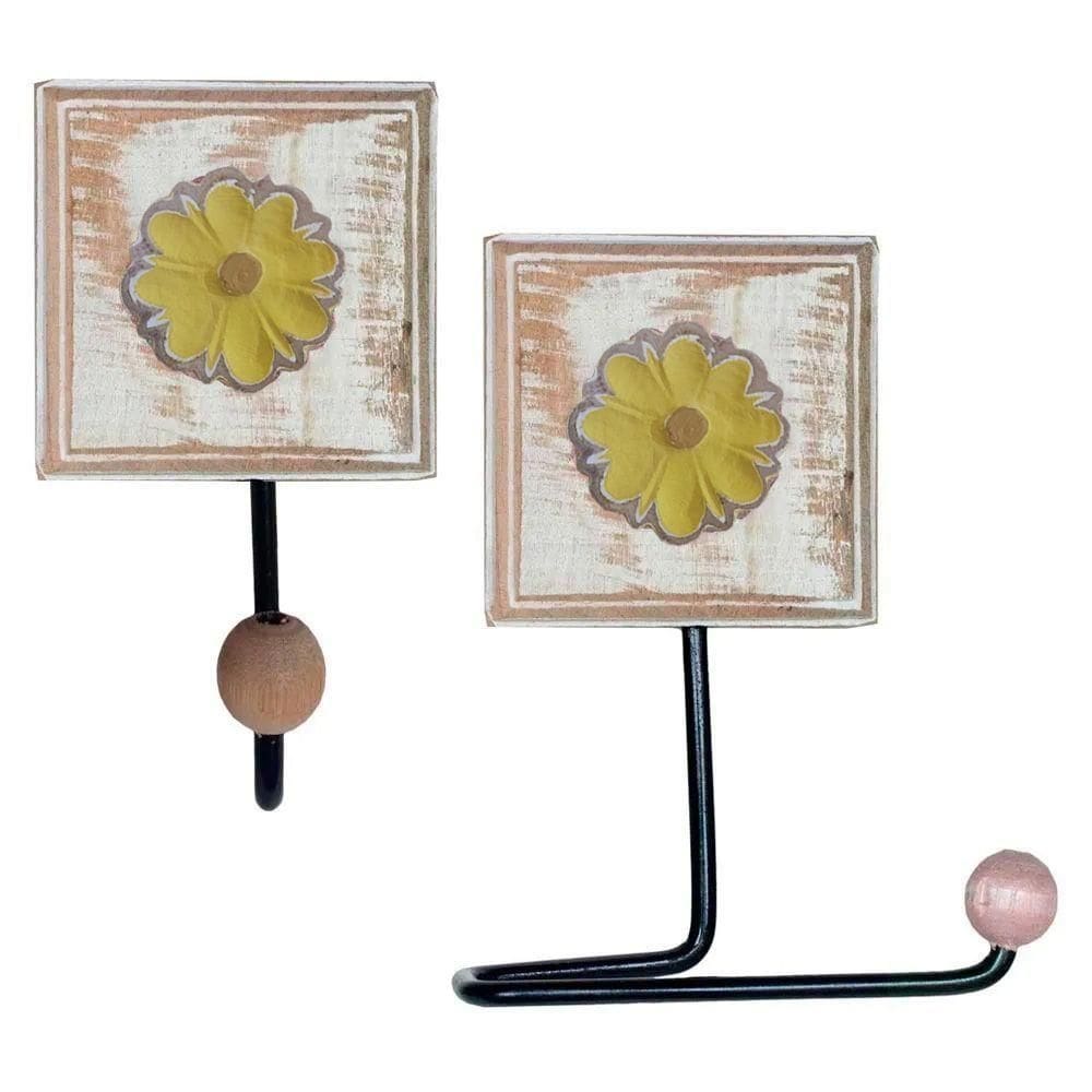 Kit Banheiro Porta Papel Higiênico + Toalheiro Flor Cor Amarelo