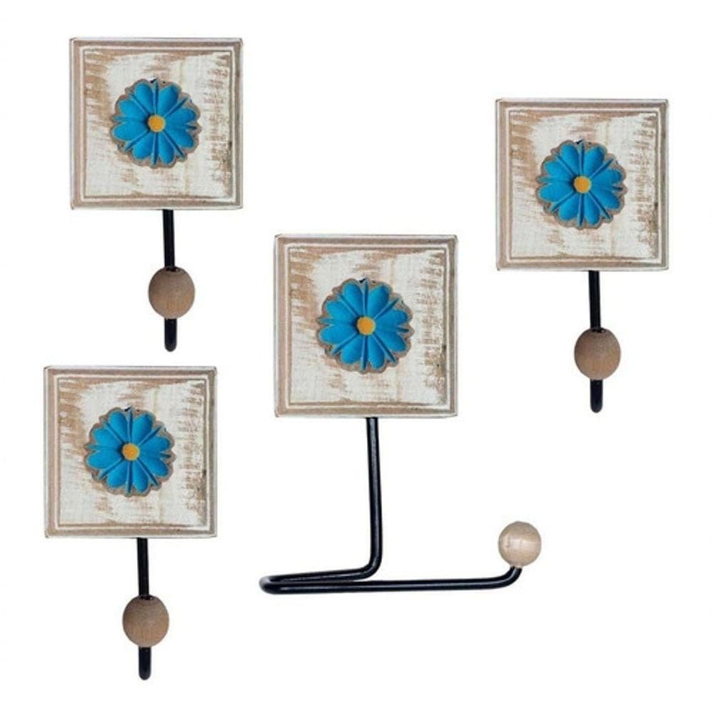 Kit Para Banheiro Com 3 Toalheiros E 1 Porta Papel Higiênico Rustico Flor Azul Cor Azul