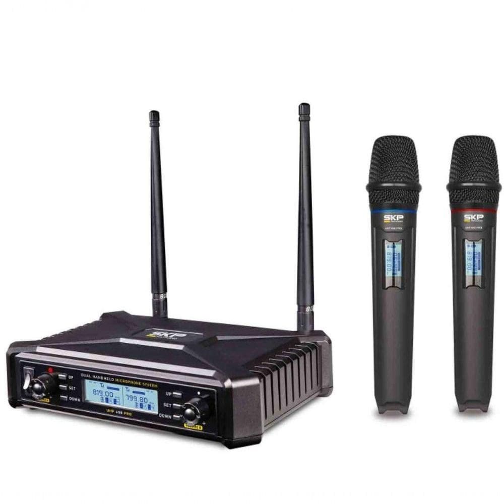Microfone Uhf-600 Duplo De Mão Multifrequência Sem Fio Sauhf