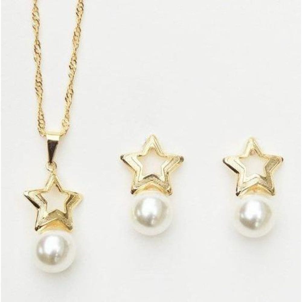 20 Conjuntos Colares E Brincos De Perola Com Estrela Folheado Ouro