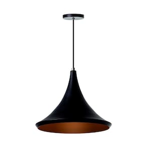Lustre Pendente Chapéu Chinês 33Cm Preto Alumínio