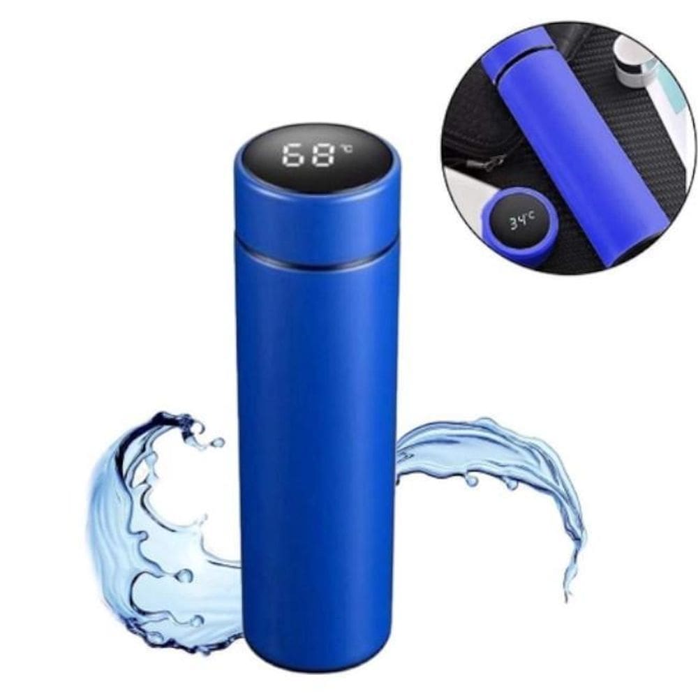 Garrafa térmica squeeze medidor temperatura 500ml inox azul