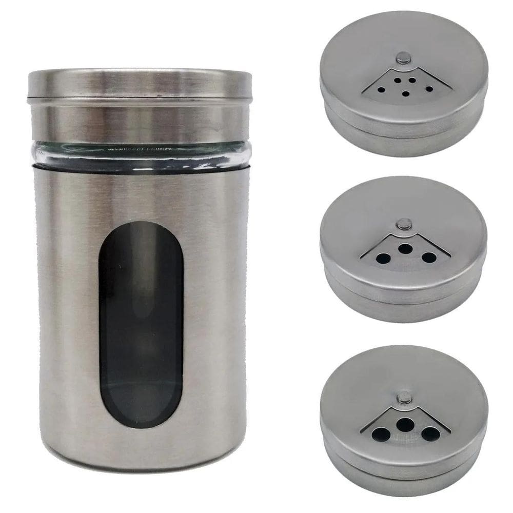 Saleiro pimenteiro pote porta temperos aço inox com visor