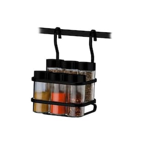 Porta temperos condimentos suporte preto fosco 7 peças