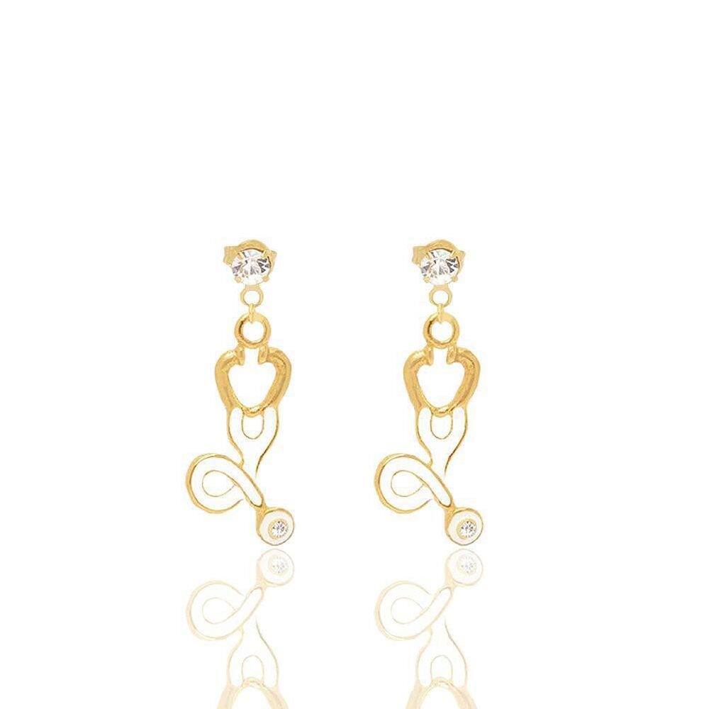 Brinco De Esteto Com Ponto De Luz Folheado A Ouro 18K