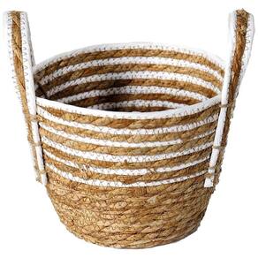 Cesto multiuso de fibra natural com alça 19x15cm det. branco