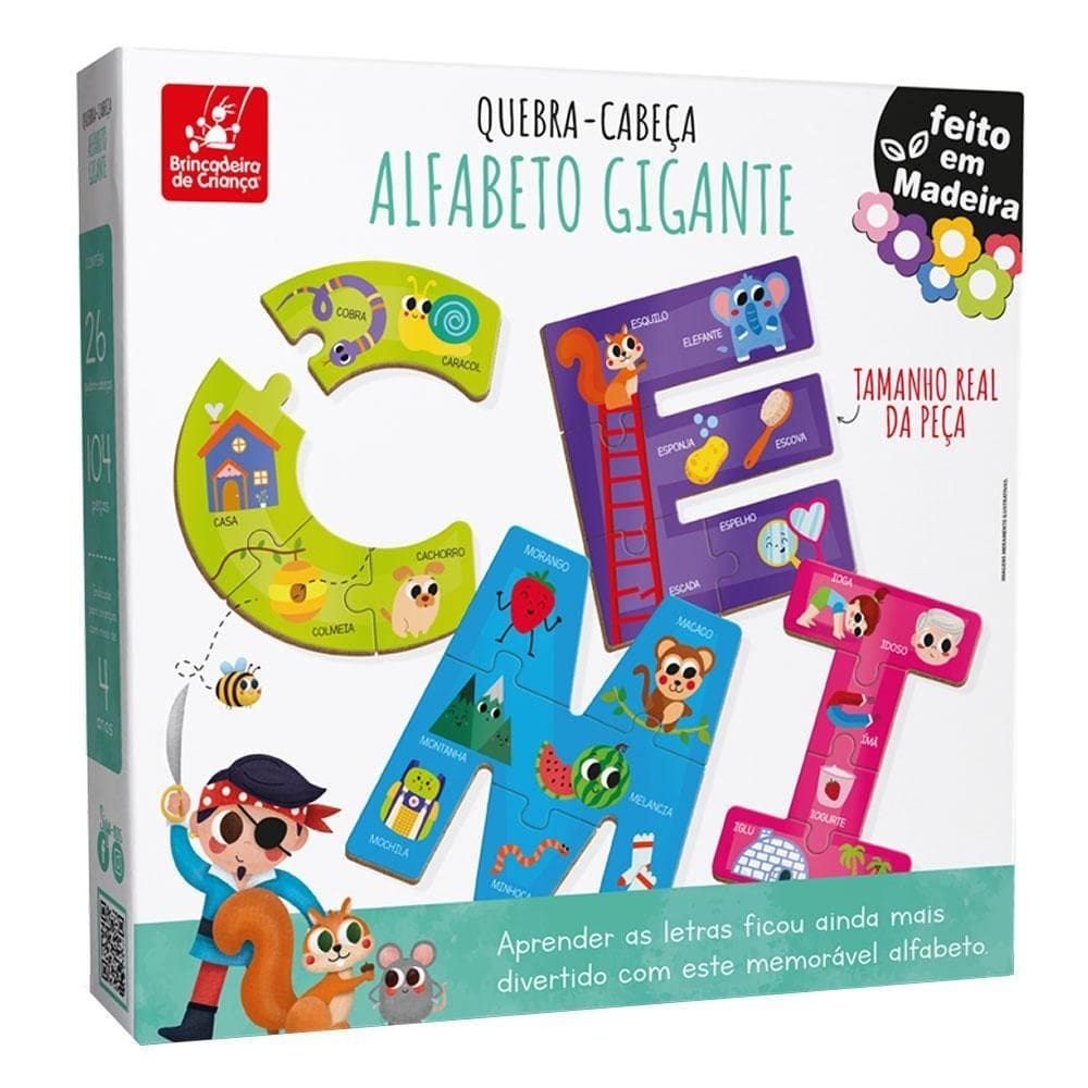 Quebra-cabeça alfabeto gigante brinquedo infantil em madeira