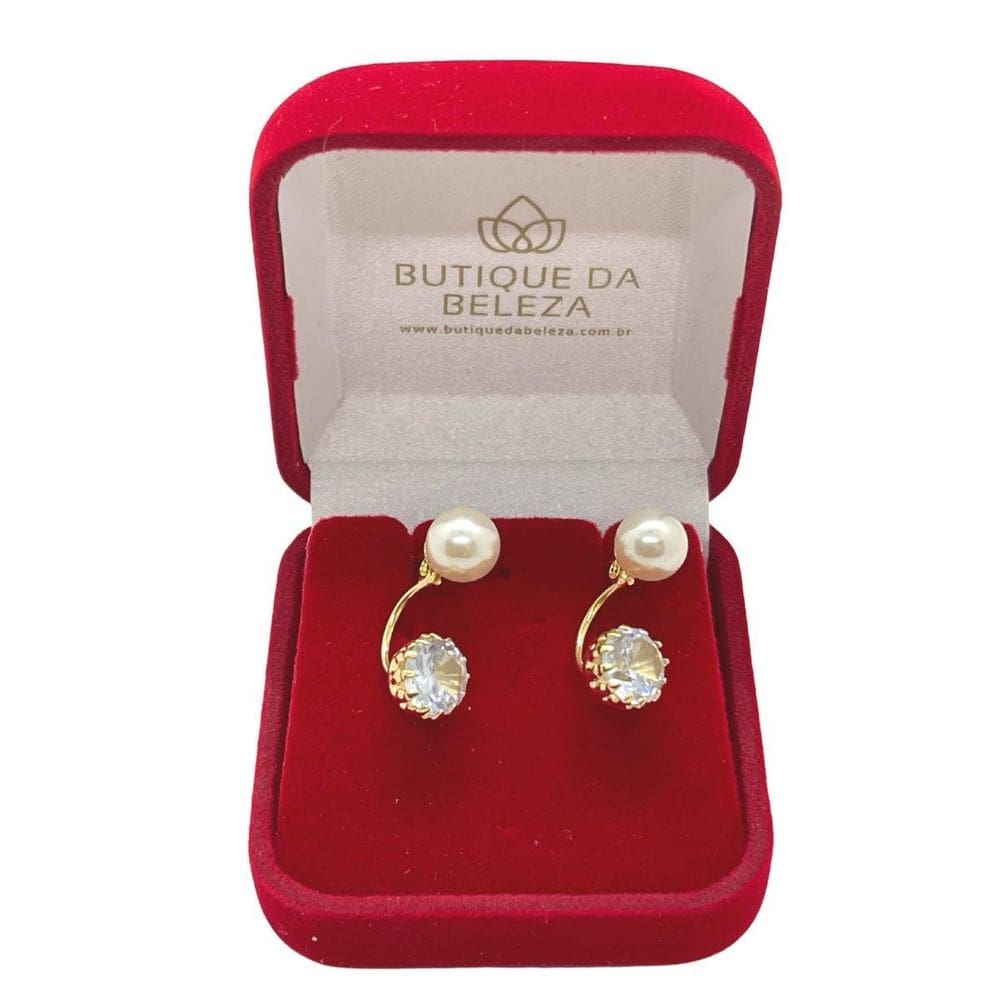 Brinco folheado a ouro pérola e zircônia 8mm grace kelly semijoias em caixa de luxo
