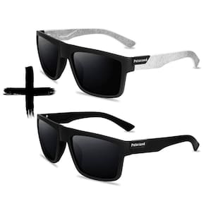 Combo Óculos De Sol Masculino 2 Unidades Quadrado Polarizado Vintage Preto + Branco Com UV400