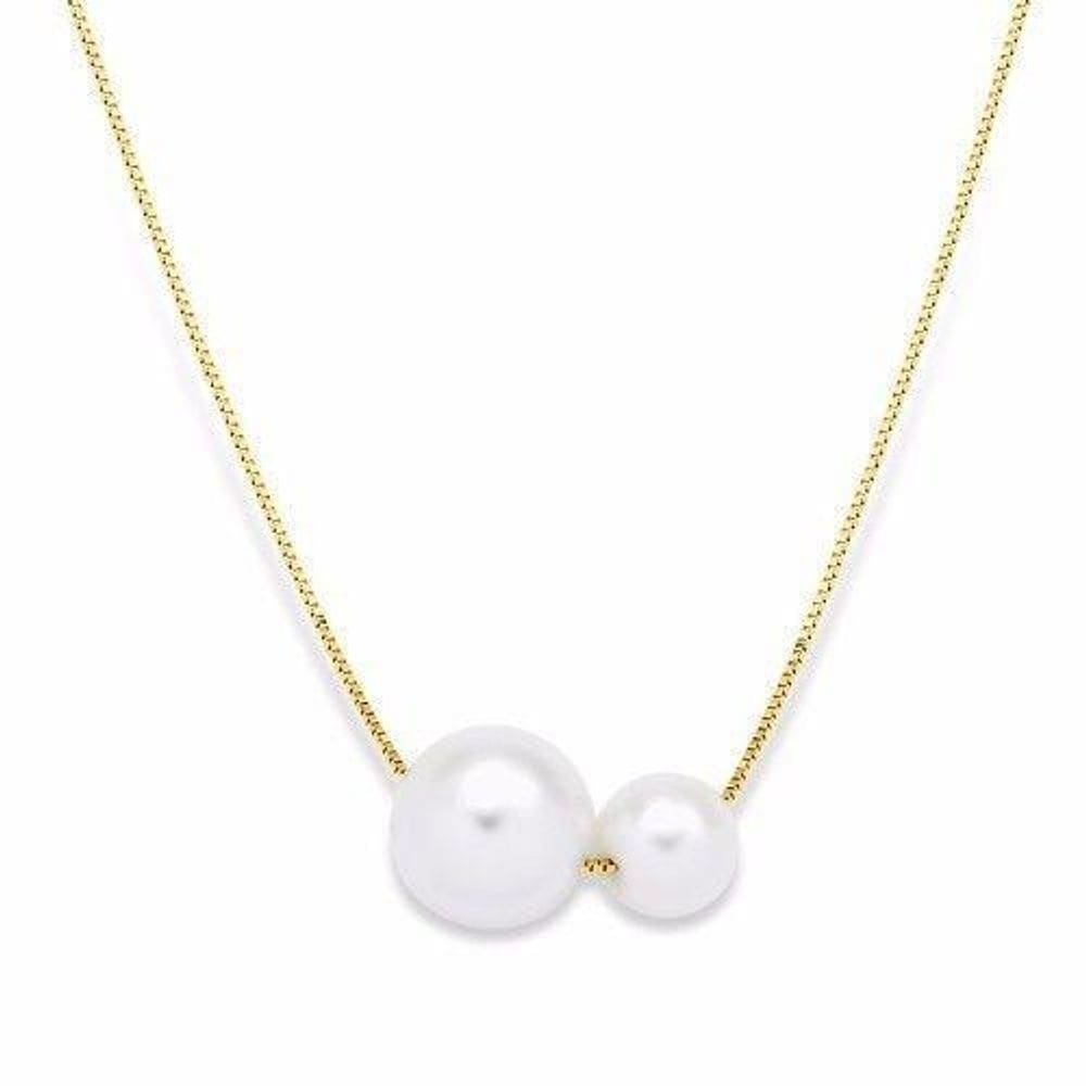Colar 2 Perolas Super Chique Folheado A Ouro 18K