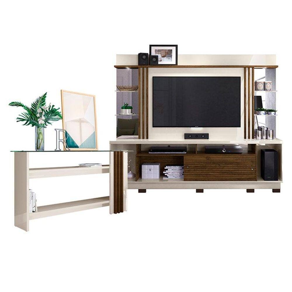 Estante Home Theater com Pés e Aparador Frizz Gold Off White Savana – Madetec