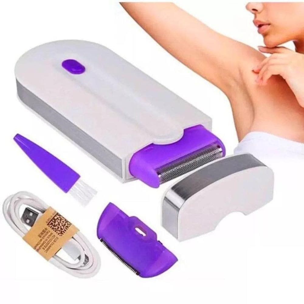 Depilador elétrico feminino intimo sem dor sensor usb branco