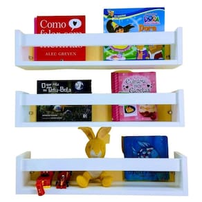 Kit 3 prateleiras de livros de criança nicho revisteiro 40cm
