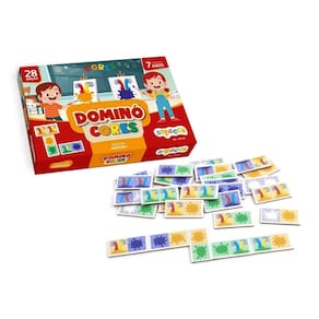 Jogo domino cores 28 peças madeira educativo pedagógico
