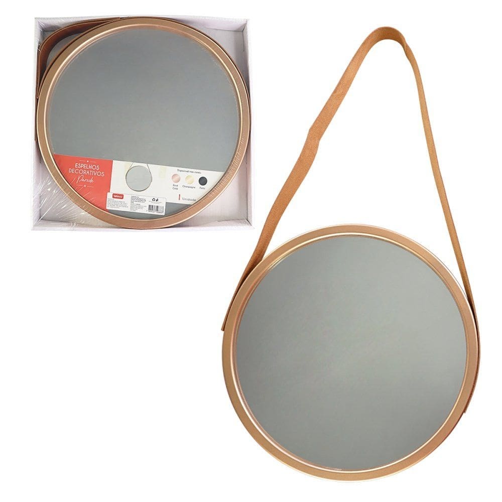 Espelho Decorativo Moderno Pequeno Redondo 33cm Rose Gold