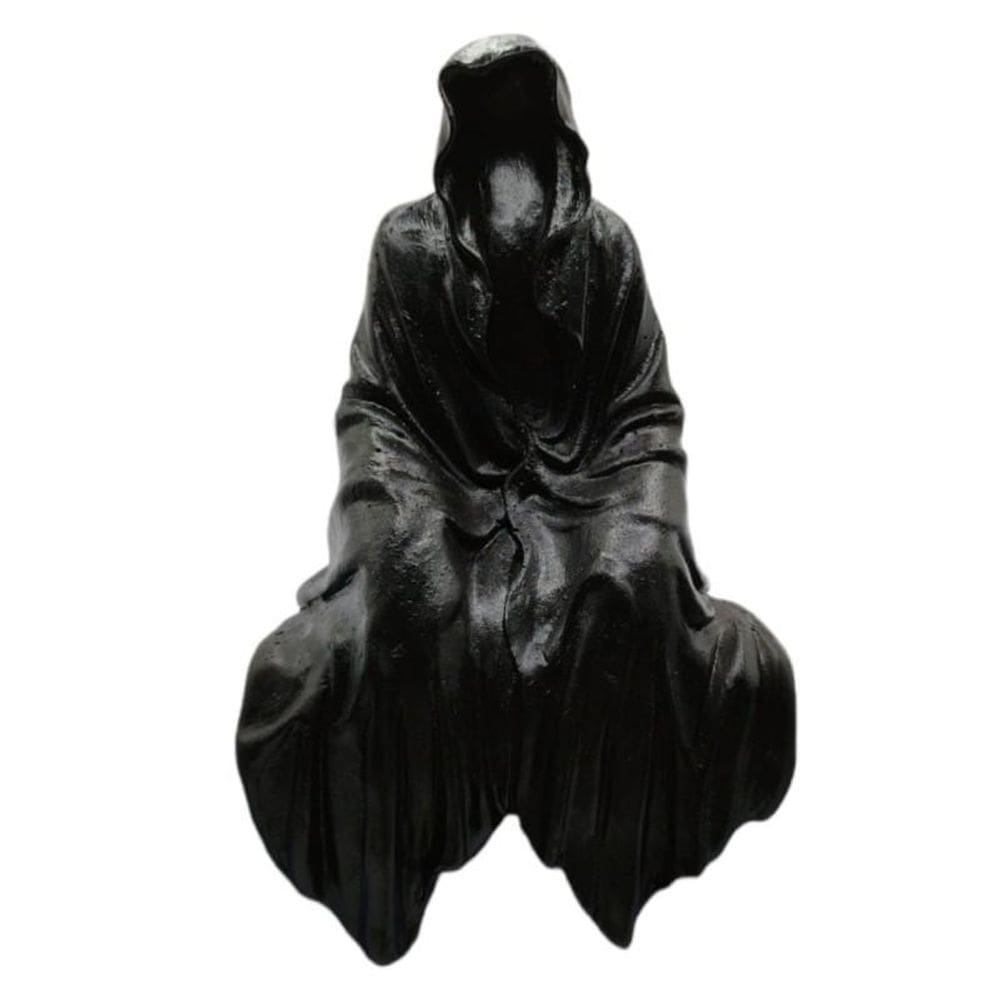 Esculturas exu capa sentado sem rosto preto 15 cm resina