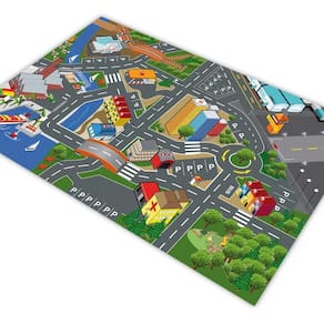 Tapete pista carrinhos hotcars cais lago prédio 1,8x1,2m