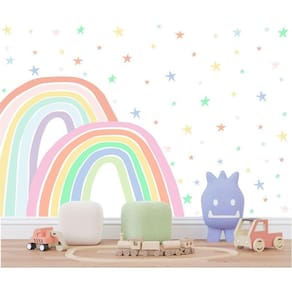 Adesivo De Parede Arco Iris Candy Color E Estrelas Boho