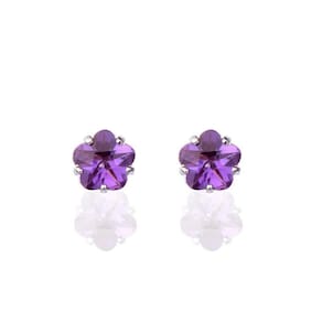 Brinco flora flor zirconia ametista folheado a rodio