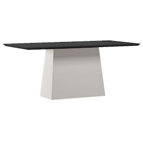 Mesa de Jantar 180 cm Barbara com Vidro Off White Preto - New Ceval