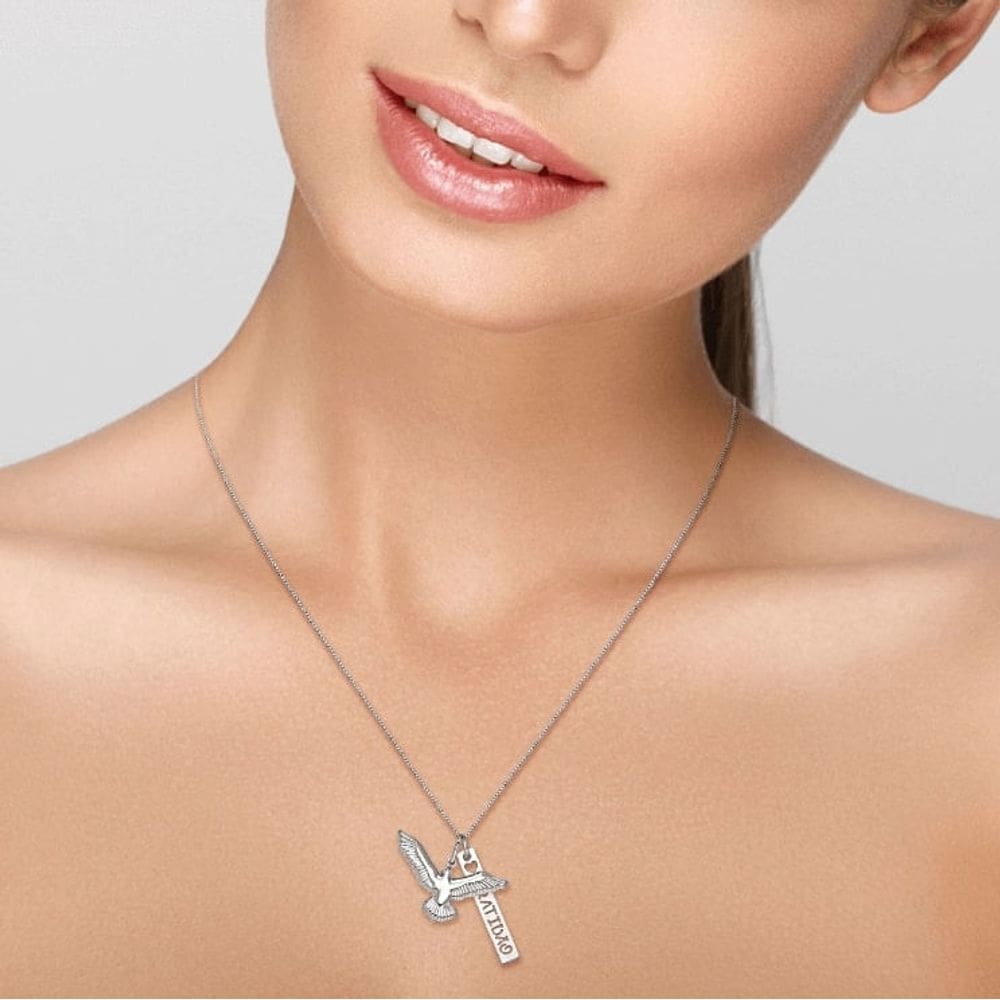 Colar Espirito Santo E Placa Gratidão Em Prata Com Ródio.