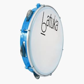 Pandeiro 10 Abs Azul Aro Plat Inox Pele Leitosa 06 Afin Sples- Batuka