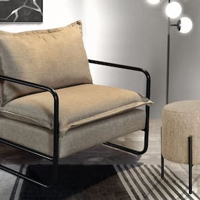 Poltrona com Puff Diva Industrial Base Metal Decoração Sala, Recepção Marrom