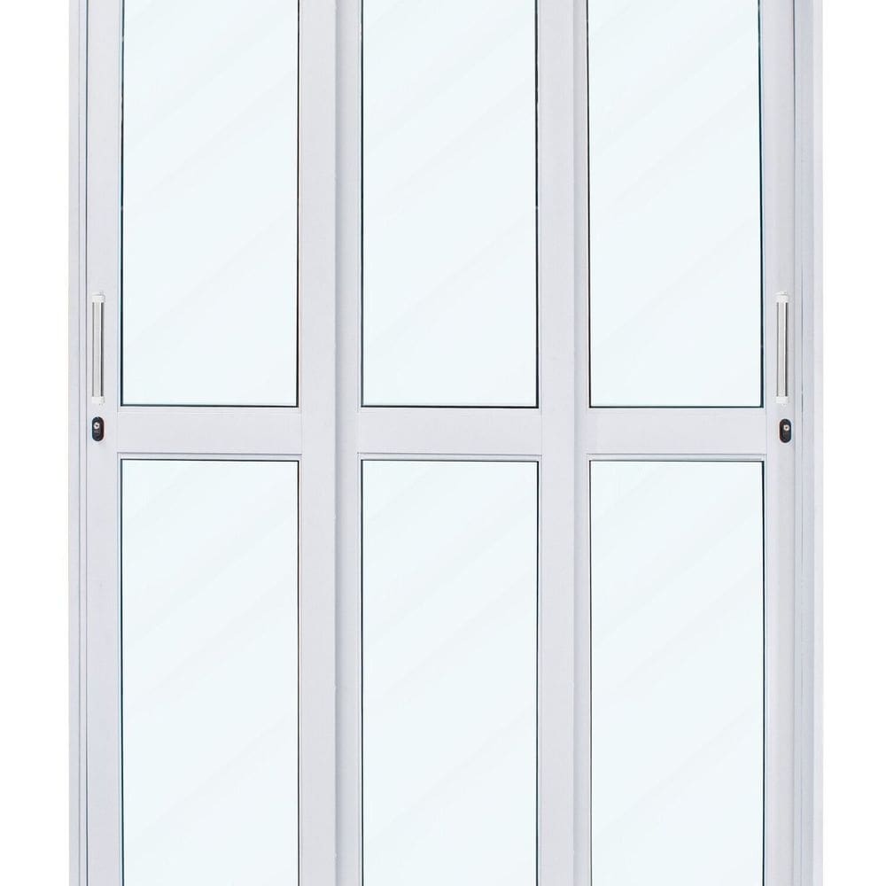 Porta de Correr de Aço 215x200cm 3 Folhas Moveis Ideal Crv Esquadrias Branco