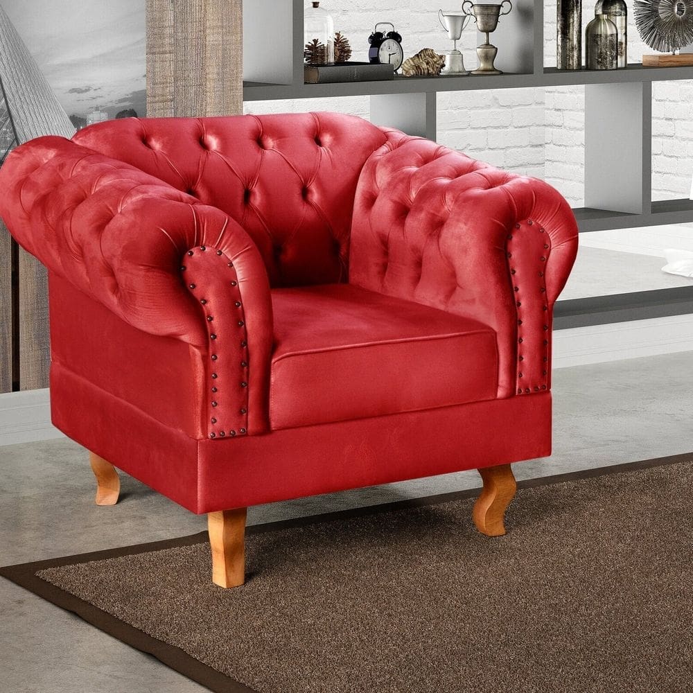Poltrona Dom Pedro Chesterfield Retrô Decorativa Vermelho
