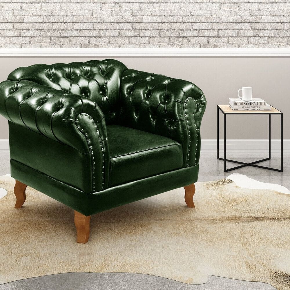 Poltrona Dom Pedro Chesterfield Retrô Decorativa Verde