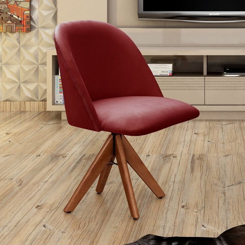 Poltrona Decorativa Gaia Giratória Madeira para Sala, Quarto, Recepção Bordô