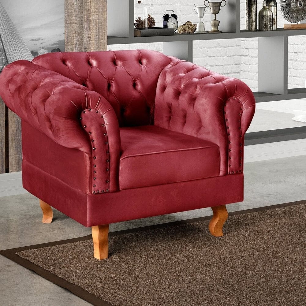 Poltrona Dom Pedro Chesterfield Retrô Decorativa Bordô