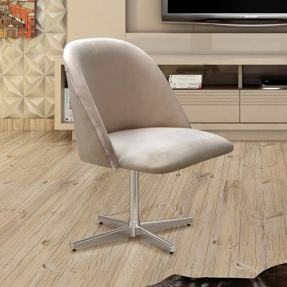 Poltrona Decorativa Gaia Giratória Metal para Sala, Quarto, Recepção Cinza Capuccino