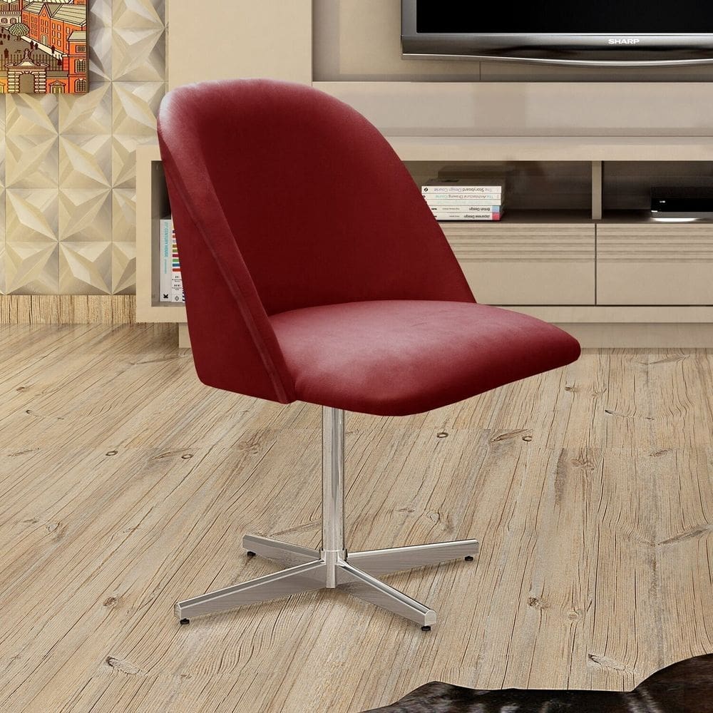 Poltrona Decorativa Gaia Giratória Metal para Sala, Quarto, Recepção Bordô