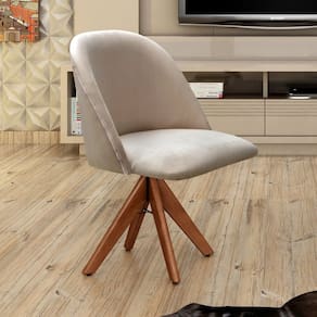 Poltrona Decorativa Gaia Giratória Madeira para Sala, Quarto, Recepção Cinza Capuccino