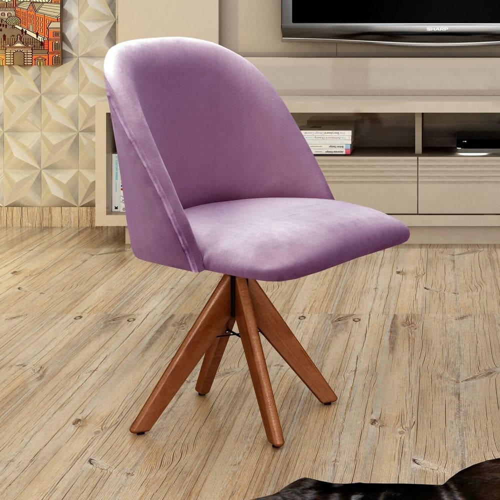 Poltrona Decorativa Gaia Giratória Madeira para Sala, Quarto, Recepção Roxo