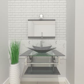 Gabinete de Vidro 90cm Inox com Cuba Retangular Prata