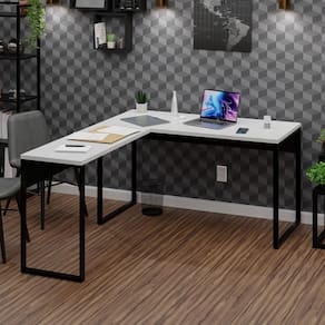 Mesa de Canto em L Escrivaninha Industrial 135x150cm Branco