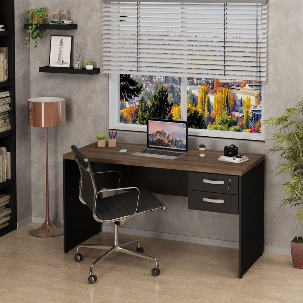 Mesa De Escritório Escrivaninha 140x60cm com Gaveta Nogal