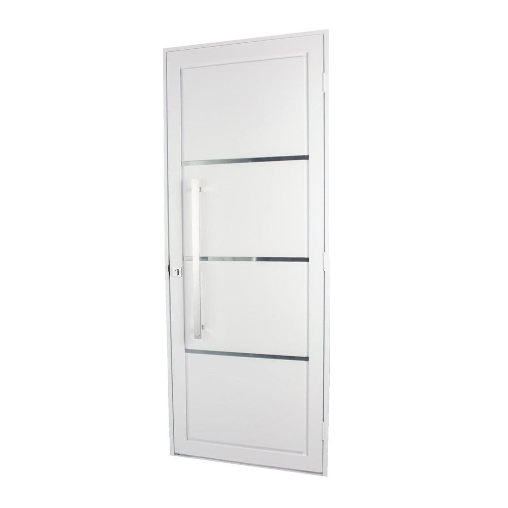 Porta de Aço Social 215x84cm com Friso Ideal Crv Esquadrias Branco