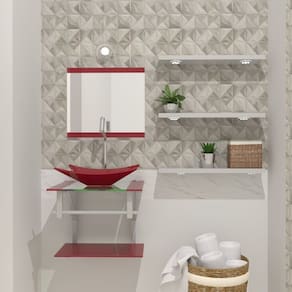 Gabinete de Vidro 45cm com Cuba Retangular Vermelho Cereja