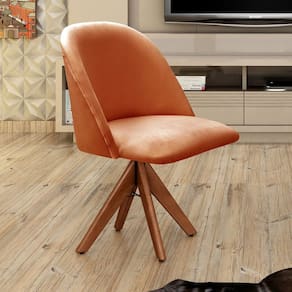 Poltrona Decorativa Gaia Giratória Madeira para Sala, Quarto, Recepção Terracota