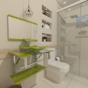 Gabinete de Vidro 90cm Inox com Cuba Quadrada Verde Oliva