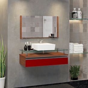 Conjunto Gabinete Banheiro 80cm Ametista Marrom/Vinho