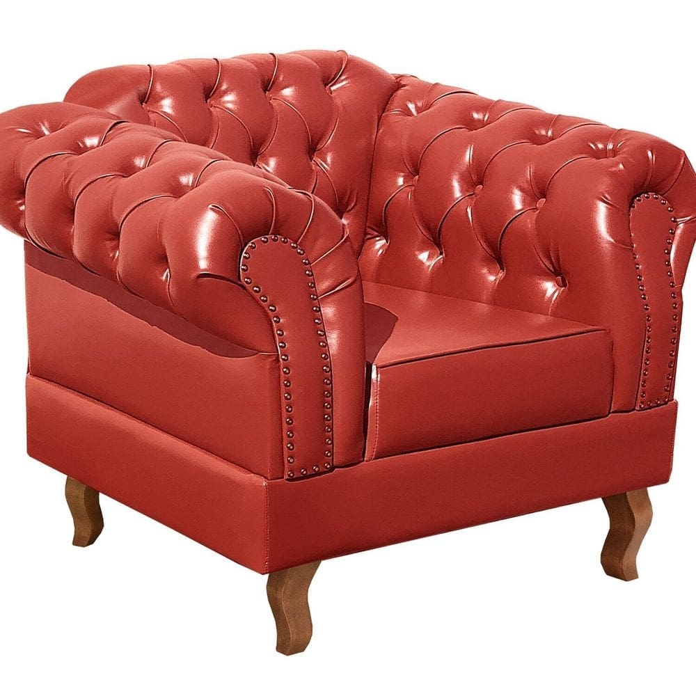Poltrona Dom Pedro Chesterfield Retrô Decorativa Vermelho