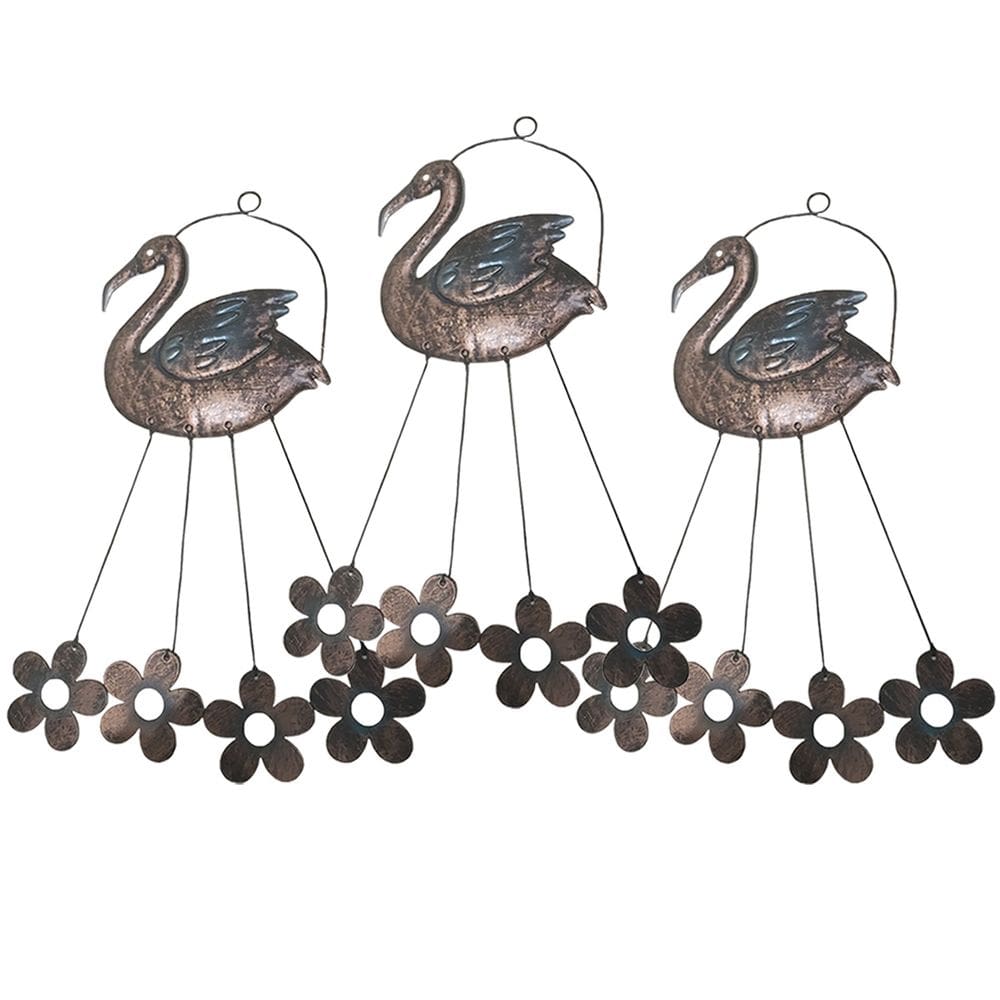 Sino dos Ventos Flores Cisne Flamingo Kit 3 Unidades Jardim Decoraçao Varanda Quintal Relaxante Som Suave Enfeite